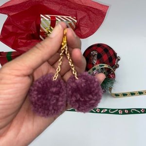 Handmade cozybeanz Eggplant Pom Pom Earrings